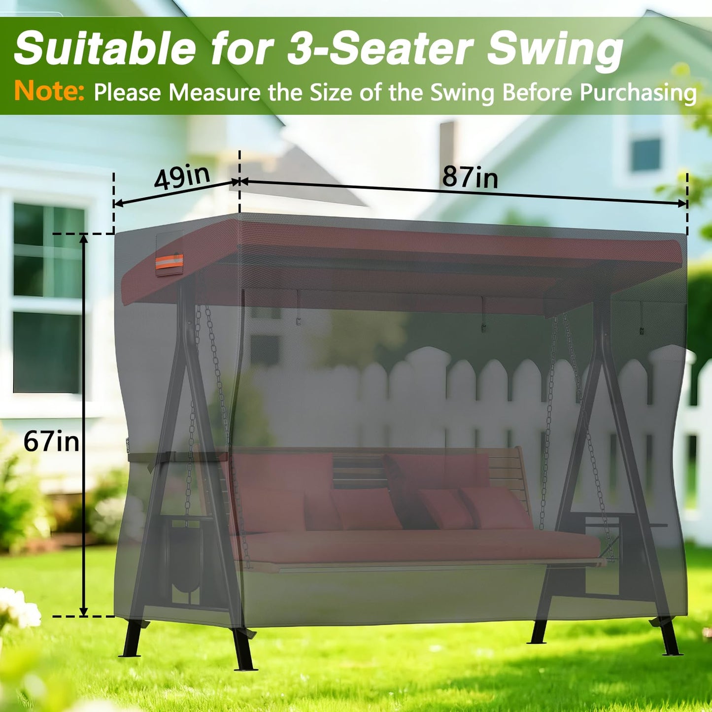 EVRBUL Upgraded Outdoor Swing Cover, 3 Seater Patio Swing Heavy Duty 420D Cover, Waterproof Windproof UV Protection, 87”L x 49”W x 67”H