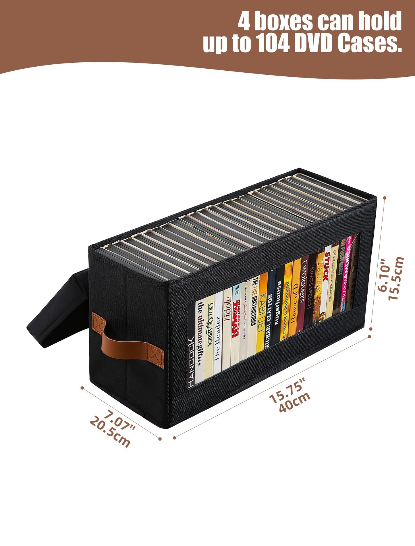Coorganisers 4 Packs DVD Storage Box with Visible Window, Dustproof DVD Case Holder Organizer with Lid and Handles, Holds Up to 104 Cases, CD Holder for Blu-ray & CD Storage-15.75 x 6.10 x 8.07In