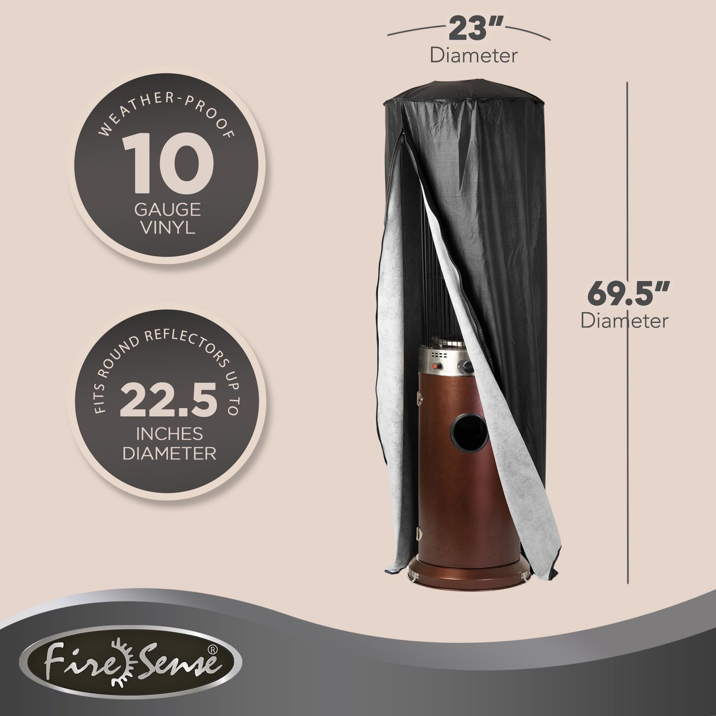 Full-Length Outdoor Vinyl Cover for Spiral Flame LPG Patio Stand-ing Heaters with 21" Round Reflectors (70"H)