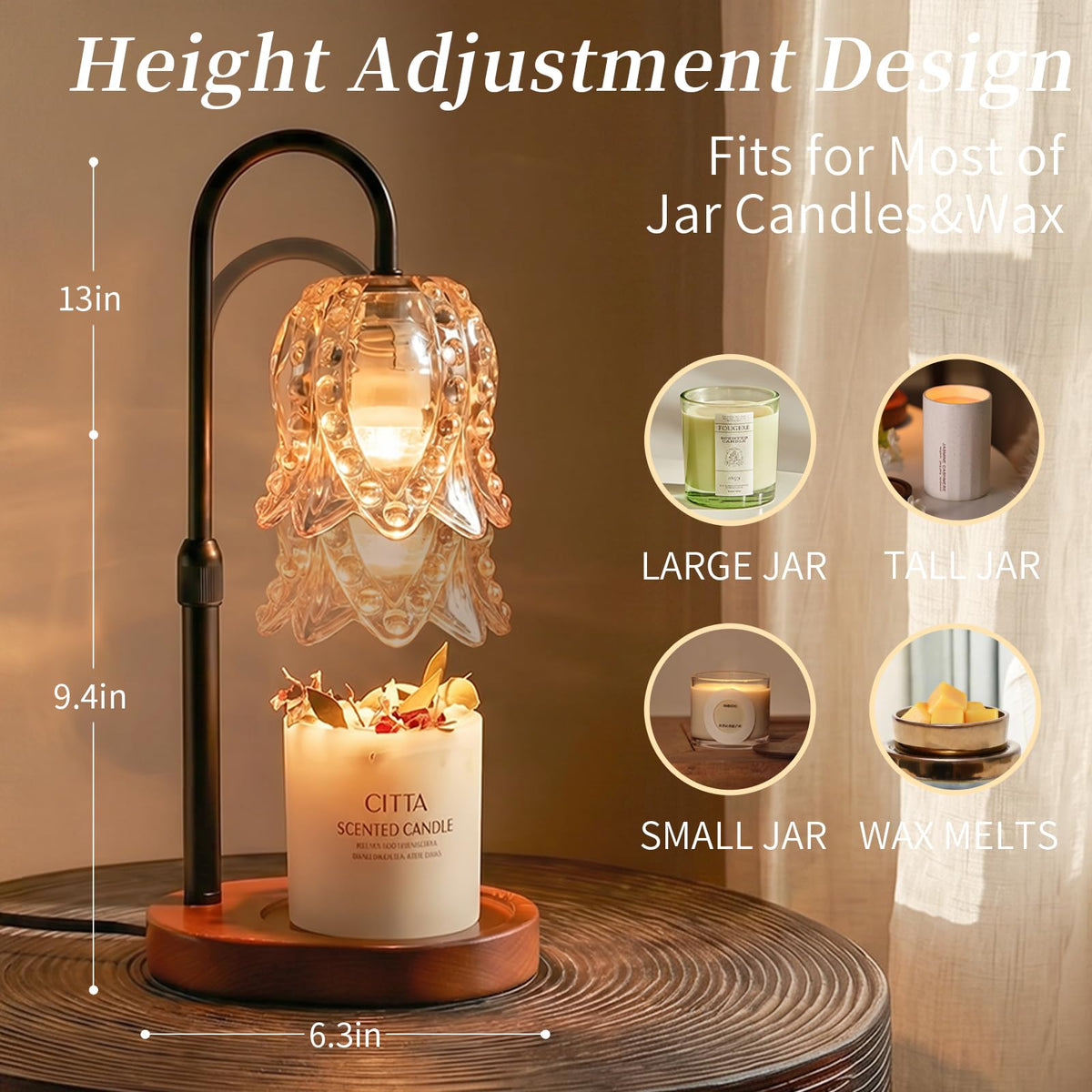 Zackoo Candle Warmer Lamp with Timer, Dimmable, Height-Adjustable