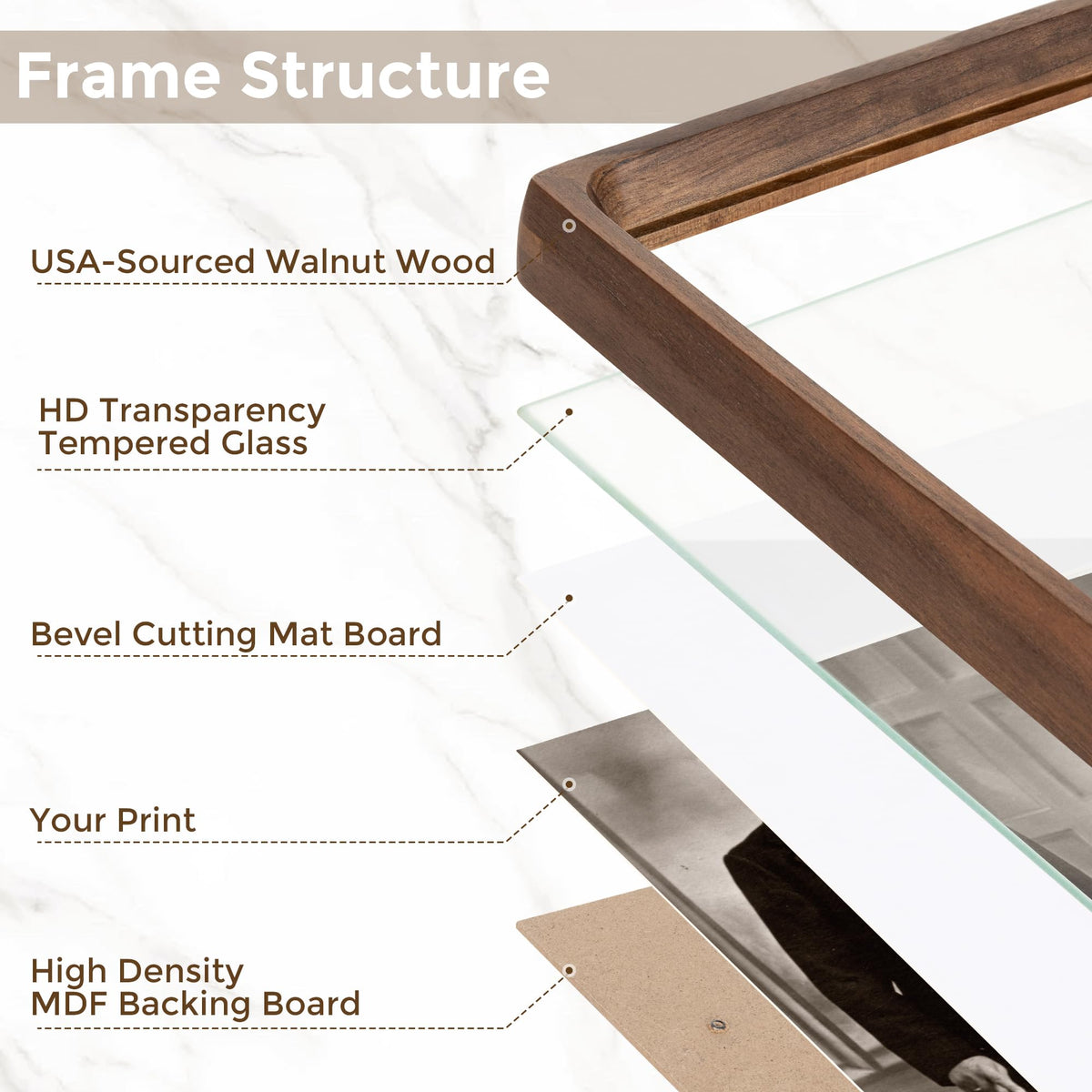 Dreamland 11x14 Picture Frame, USA-Sourced Walnut Wood Photo Frames with HD Tempered Glass, 11 x 14 Wooden Frame Matted to 8 x 10, 11x14 Frames Handcrafted Rounded Corner for Tabletop or Wall Display