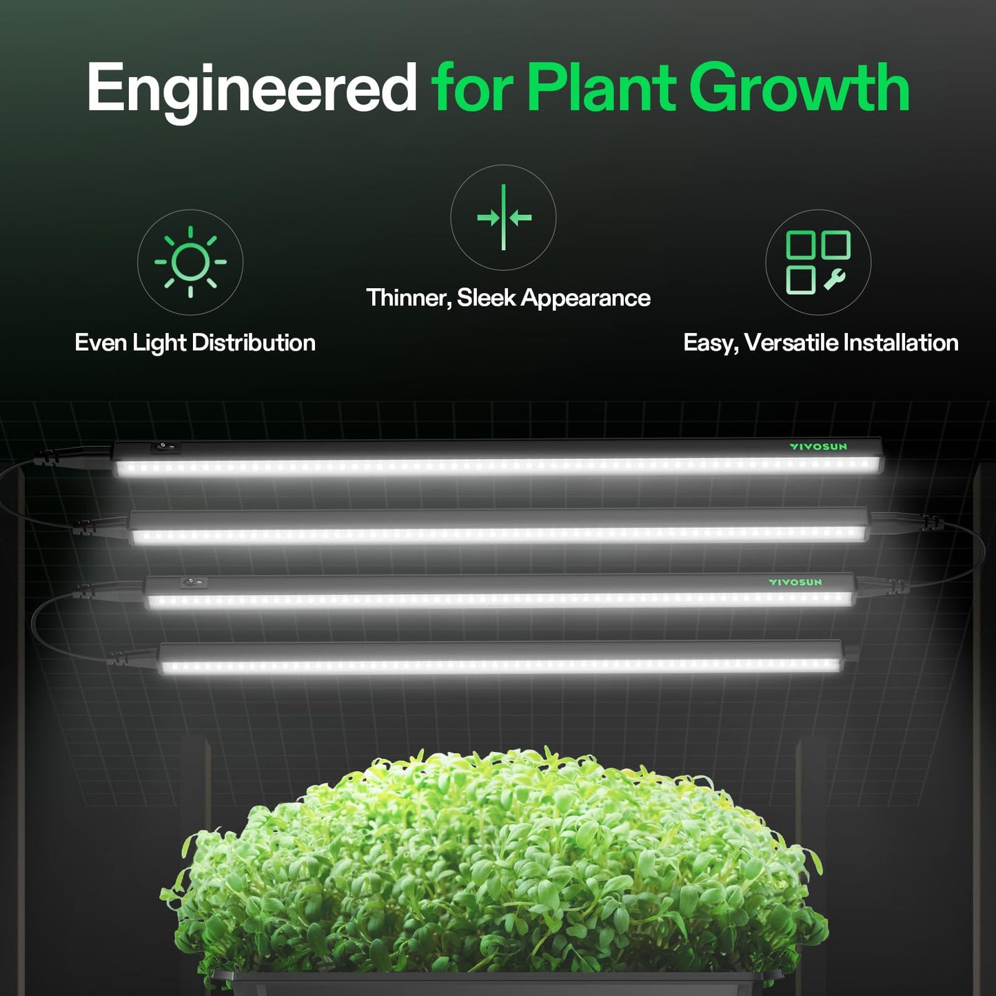 VIVOSUN T5 Grow Lights for Indoor Plants, 5000K Full Spectrum 120W (8 x 15W), 2FT LED Plant Light Strip with Timer & Dimming Controller for Seed Starting, Hydroponics, SGS Compatible, Linkable, 8-Pack