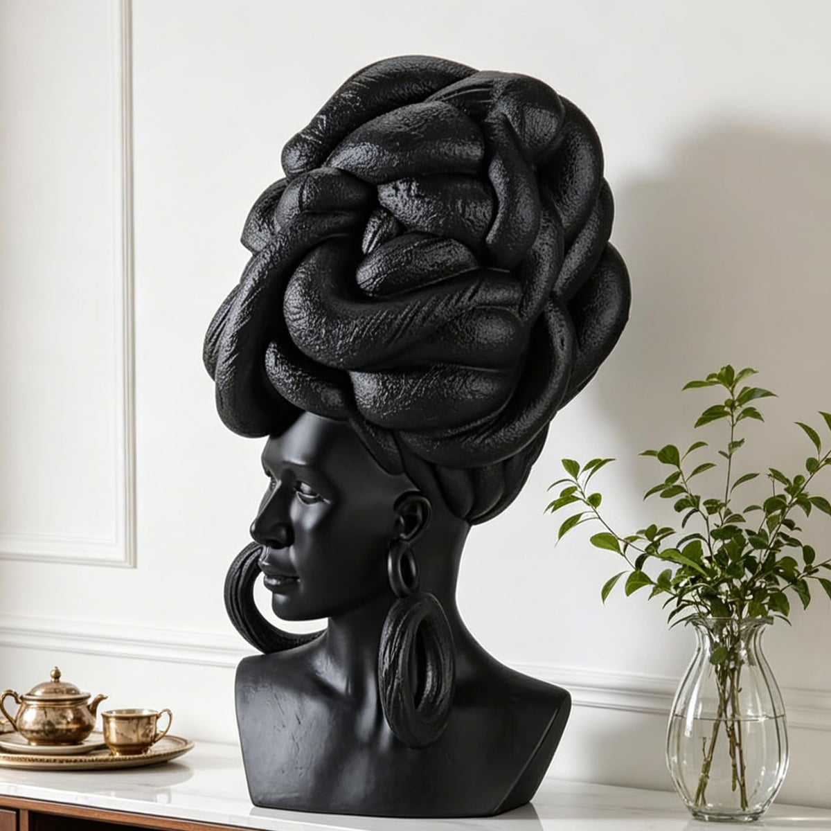 African American Woman Bust Statue – 23.5" Large Decorative Sculpture for Home Decor | Handcrafted Resin Afrocentric Art Piece for Living Room Office Shelf, Unique Black Female Bust Present