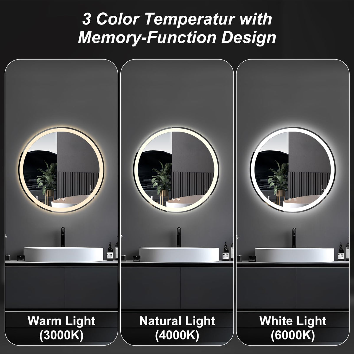 DUMOS 28 Inch Round LED Bathroom Mirror with Lights, Circle Vanity Mirror