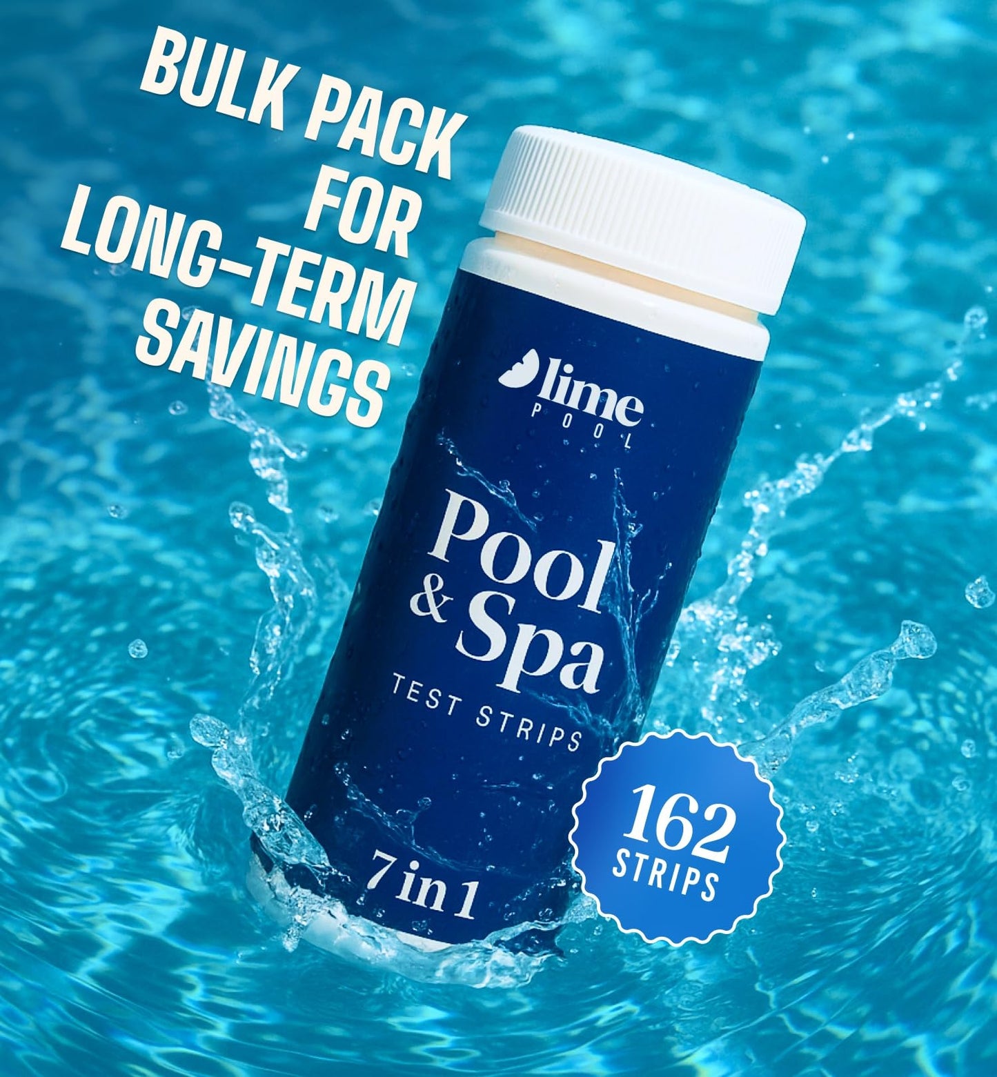 LIME POOL 162 Pcs 7-Way Hot Tub, Spa & Pool Test Strips - Accurate Readings in 15 Seconds