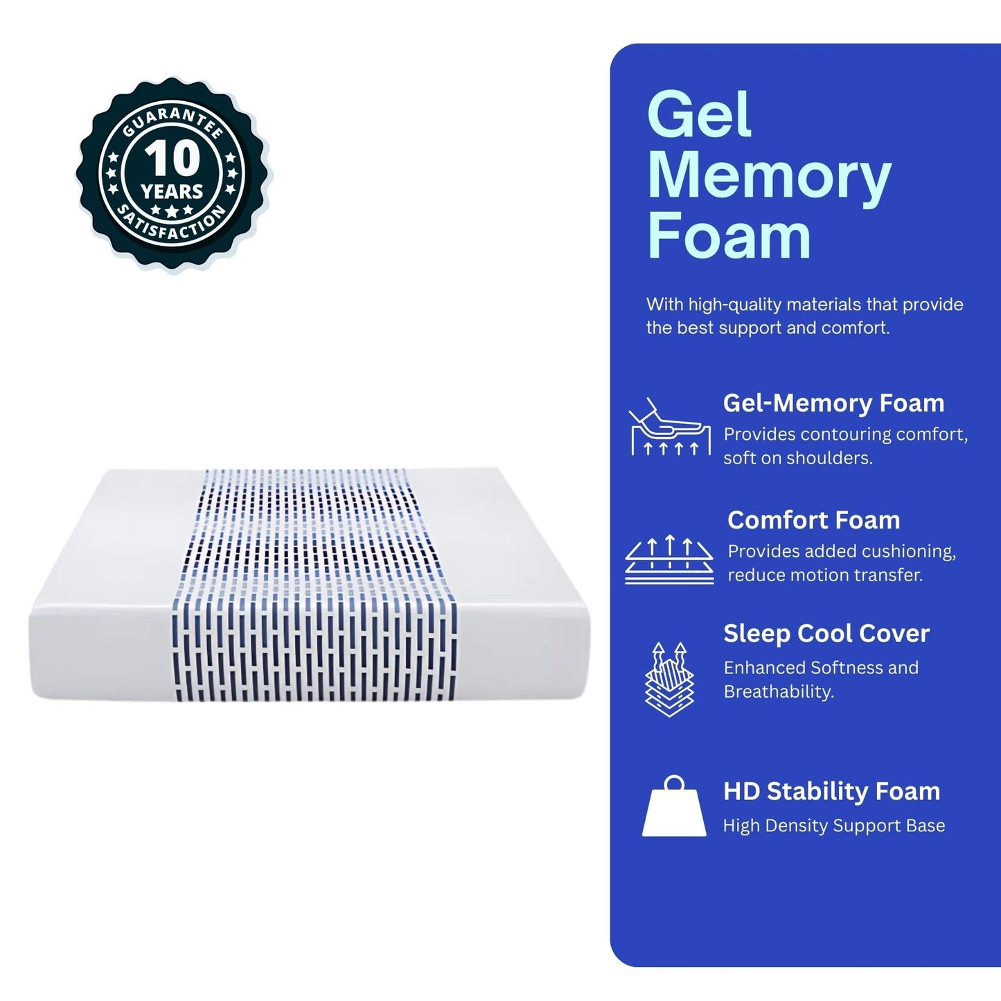 Foam Global Roam-M2 RV 10" Mattress with Gel Memory Foam, RV Short King 72x75 Mattress, Luxury Medium Feel Made in USA