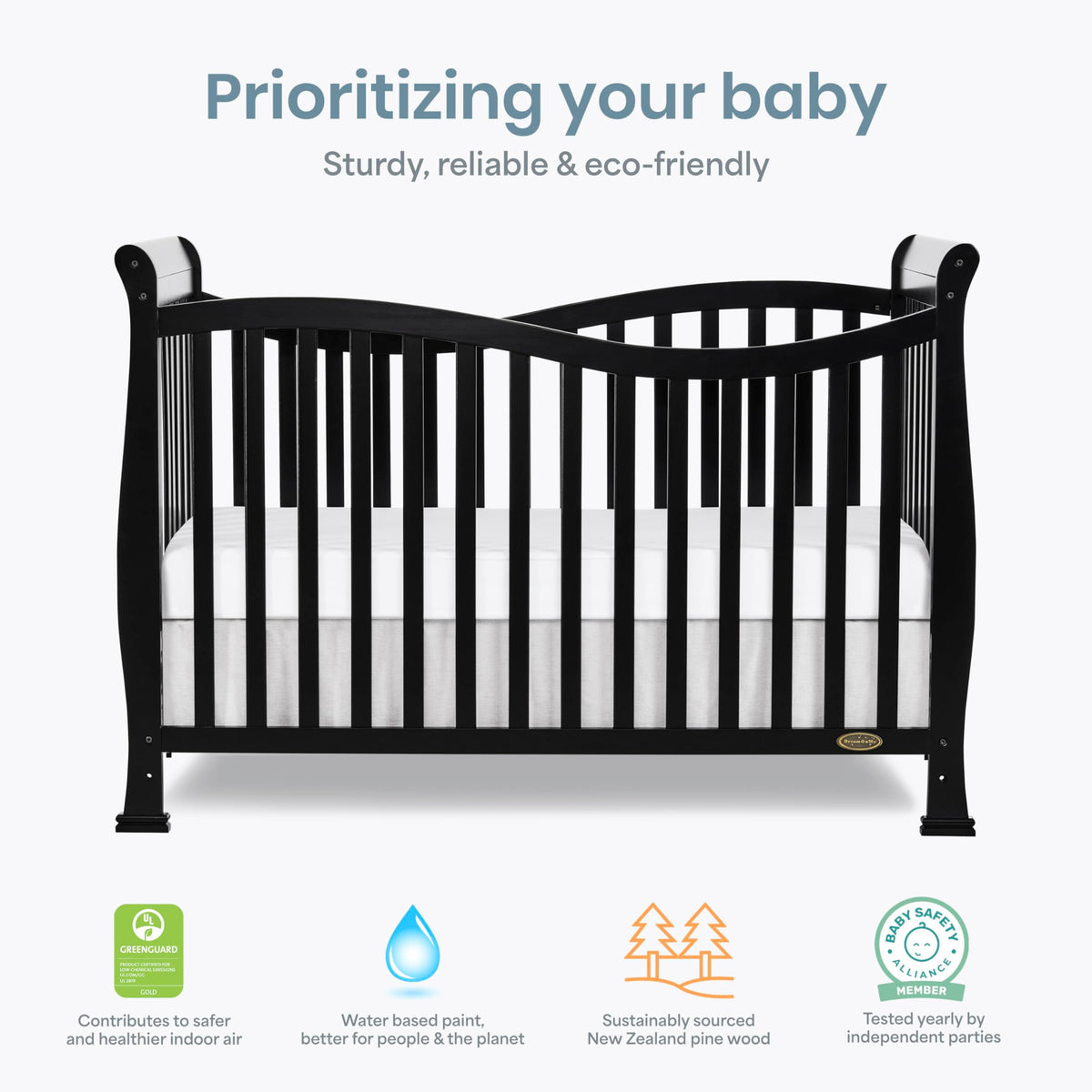Dream On Me Violet 7-in-1 Crib to Full Size Bed, GREENGUARD Gold, Black