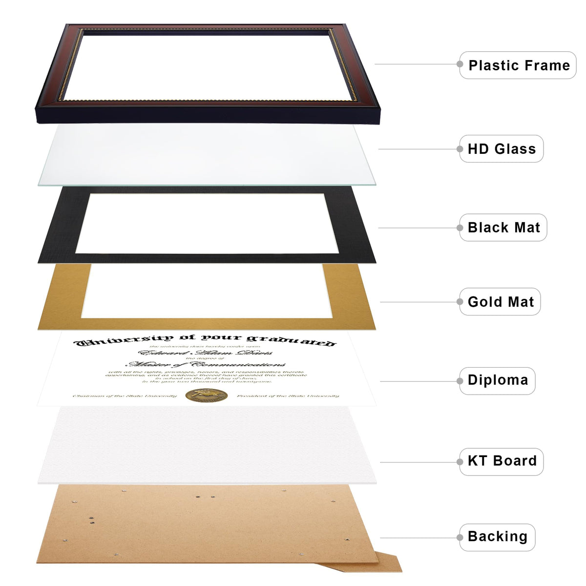 upsimples Diploma Frame 11x14 with HD Glass, Wood Grain with Gold Beading