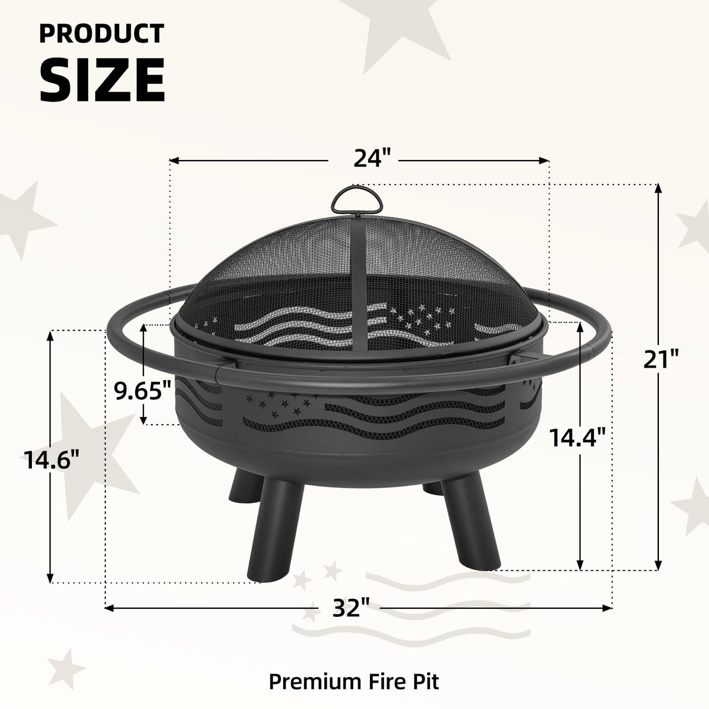 Breezz American Flag Wood-Burning Fire Pit, 32 in