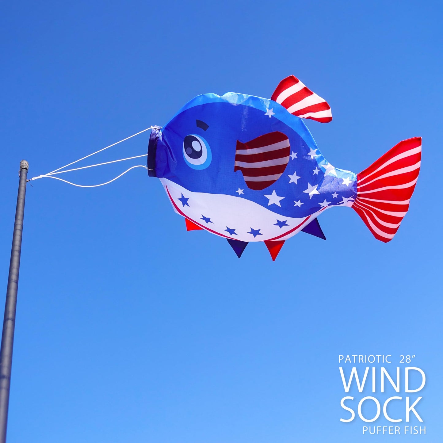 emma kites Patriotic Blue Puffer Fish Windsock Décor for Garden Backyard Balcony Porch Deck Dock Party Campsite Festival Party 28-INCH