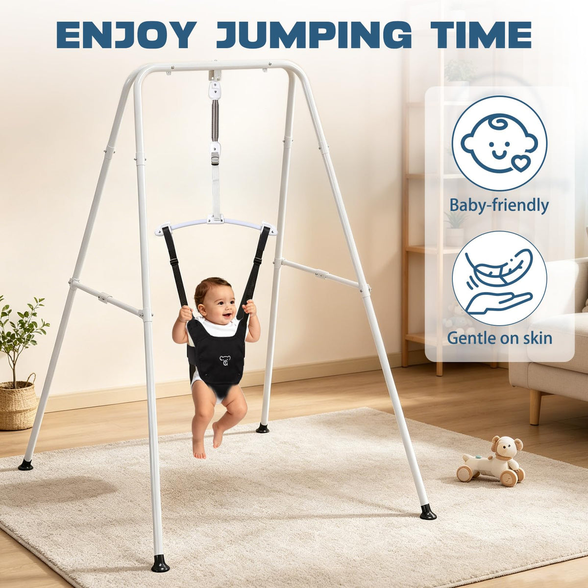 2 in 1 Baby Jumper & Swing, Foldable Stand, Toddler Swing Set for Indoor & Outdoor