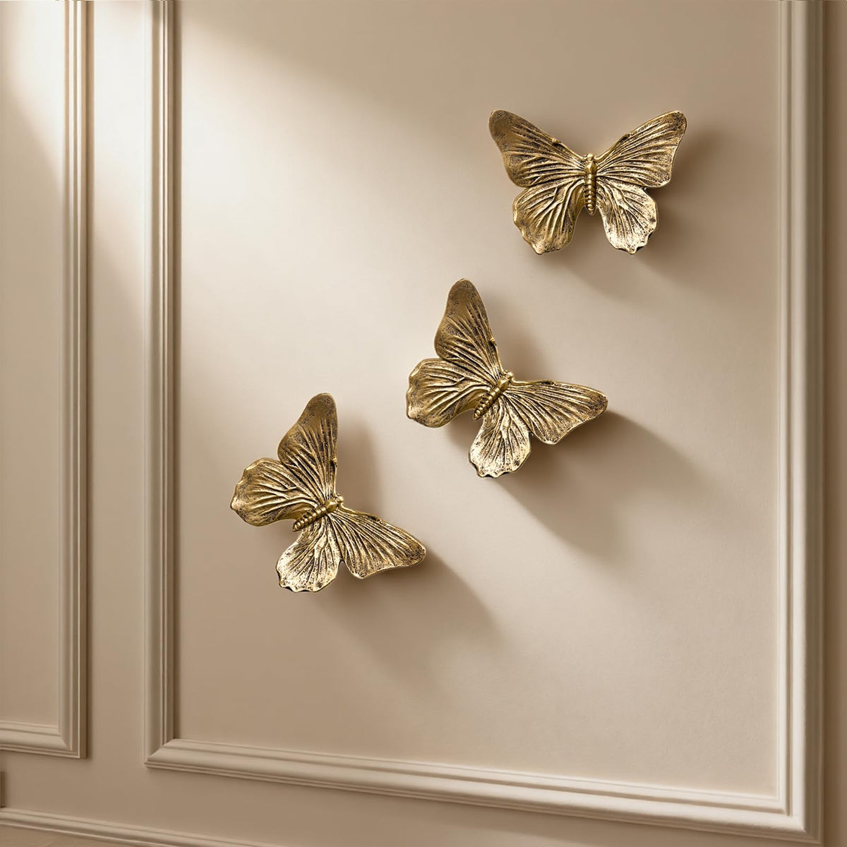 GUSFREUD 3D Butterfly Wall Decor Set – Resin Wall Decor for Living Room, Bedroom, Bathroom, Dining Room, Outdoor and Gallery Walls - Antique Copper - Set of 3