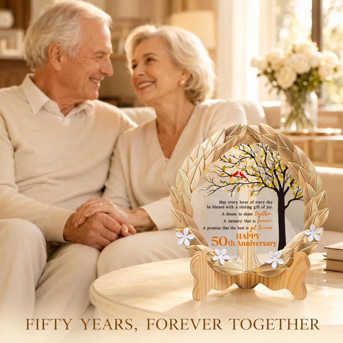 50th Anniversary Wedding Unique Gifts Ideas Crystal Plate with Gold Leaf Wreath - 50th Anniversary Wedding Gifts for Parents Couple - Cardinal Style