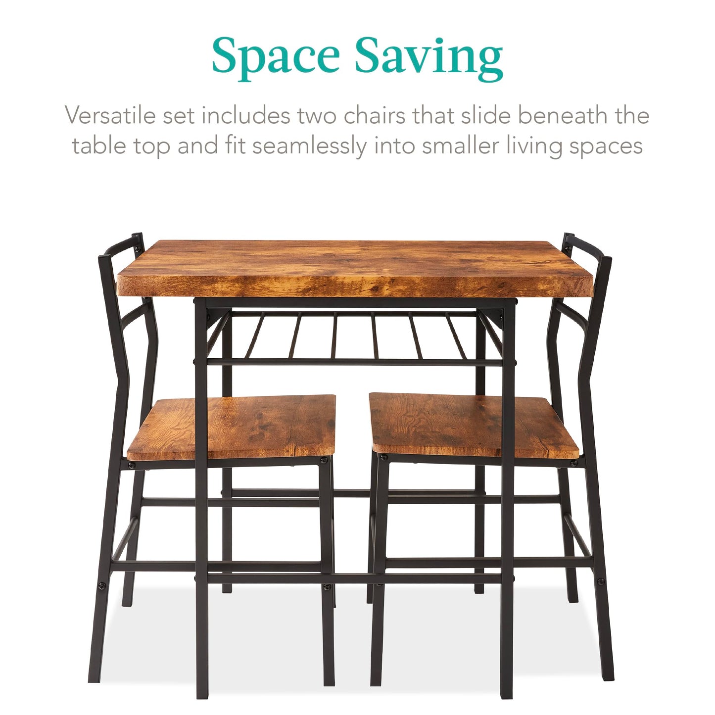 Best Choice Products 3-Piece Modern Dining Set, Space Saving Dinette for Kitchen, Dining Room, Small Space w/Steel Frame, Built-in Storage Rack - Medium Brown/Black