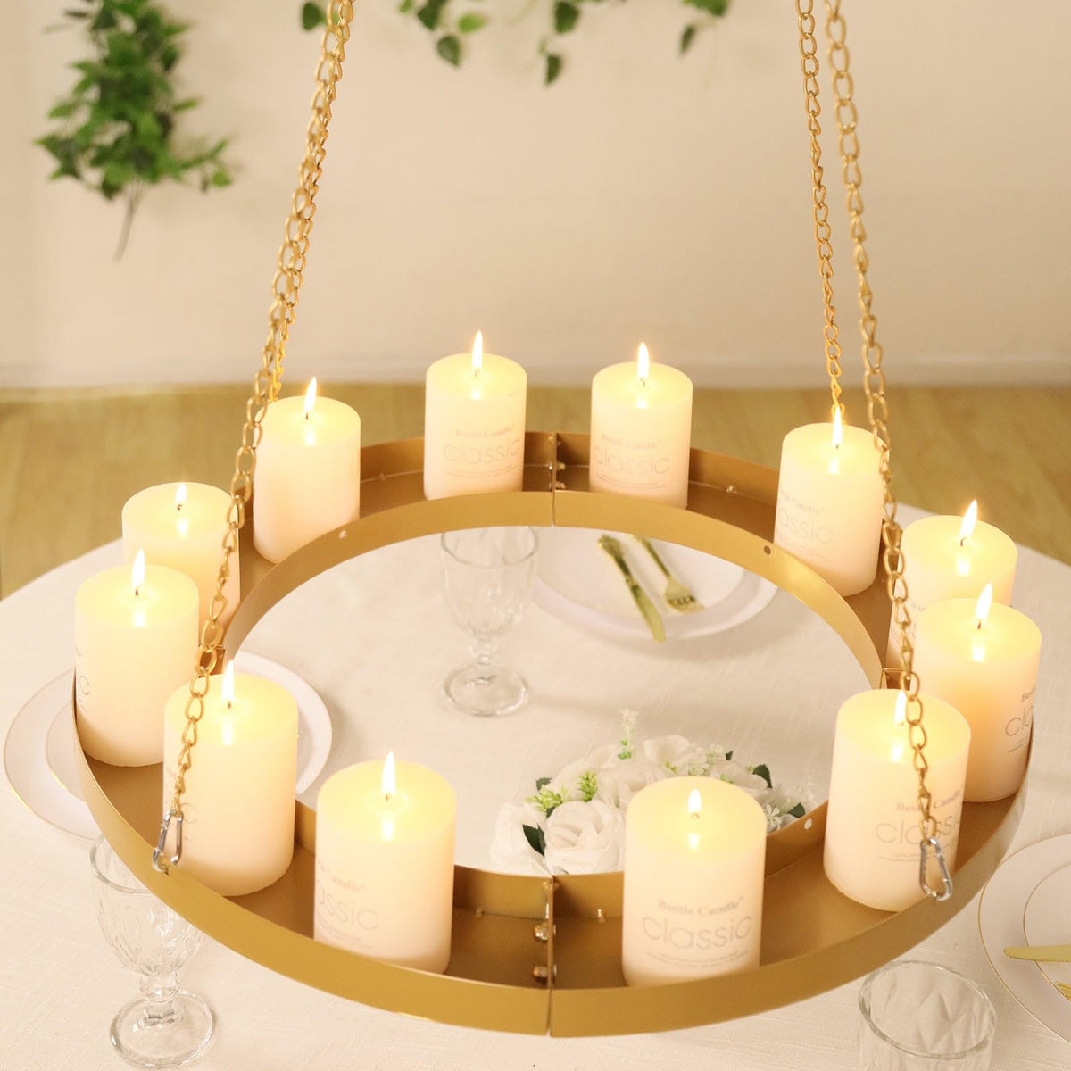 Efavormart 24" Gold Hanging Floral Chandelier Frame, Circular DIY Metal Base for Creative Wedding Flower Displays & Suspended Candle Decor