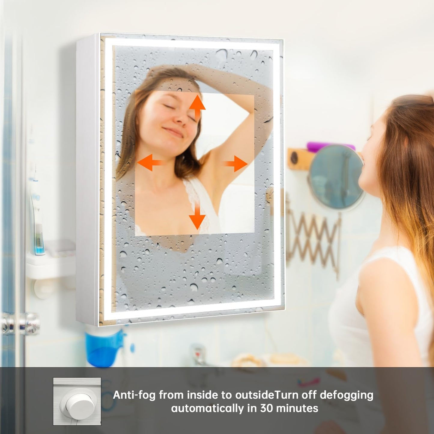 HAUSCHEN HOME 28 x20Inch LED Medicine Cabinet Mirror with Lights for Bathroom,Defogger,Stepless Dimmable, 3000K/5500K Color Temperature Wall Mounted Makeup Mirror,Adjustable Shelf (Assembly Required)