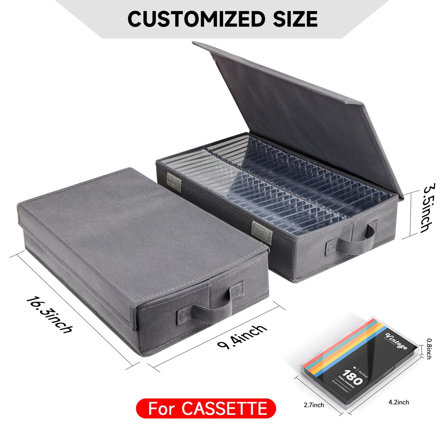 NUSWOR Upgrades Cassette Tape Storage Box - 3Pack - Grey