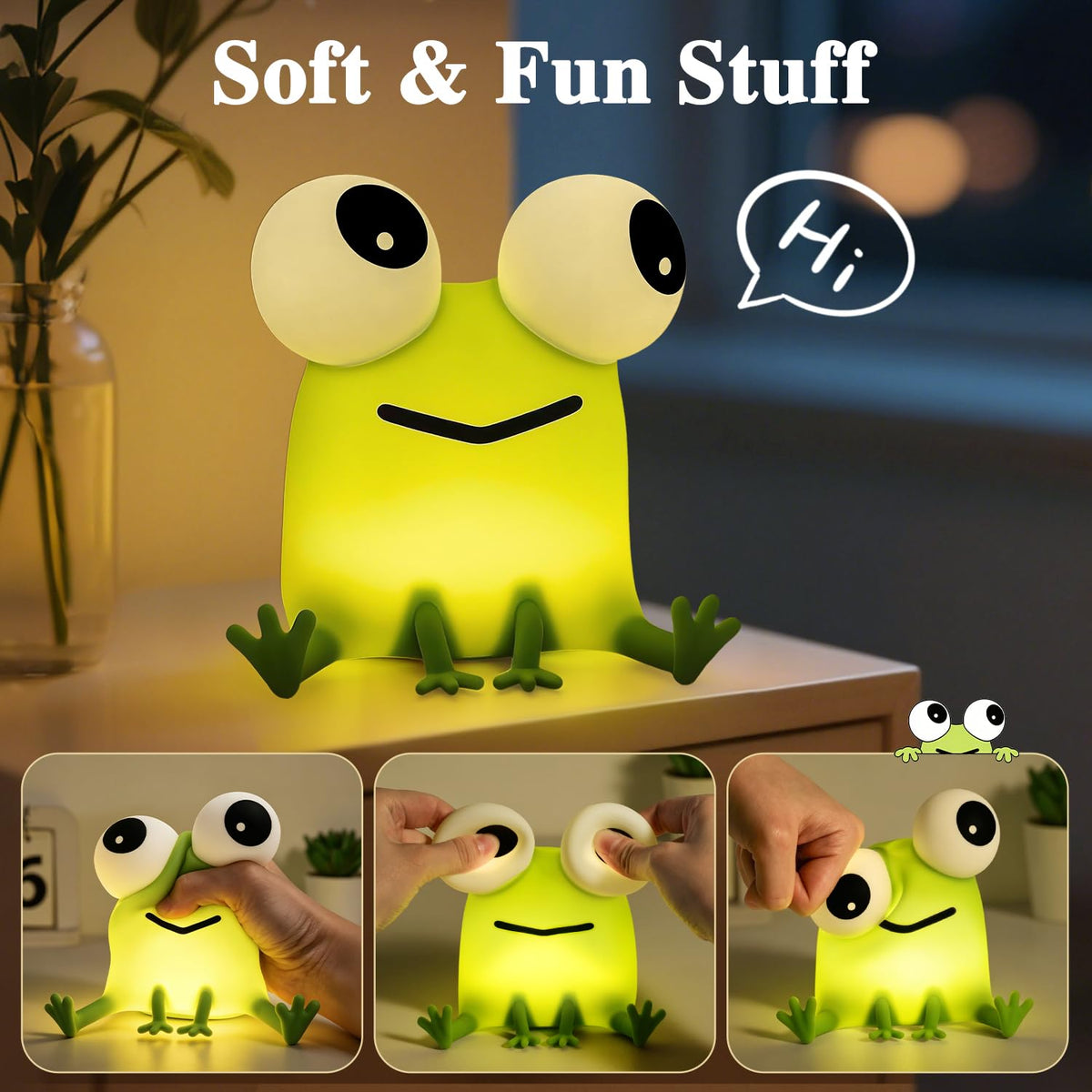 Big-Eyed Frog Lamp Funny Gifts, 3 Dimming+Silicone Random Stuff, Touch+Timer+Cordless Unique Cool Lamps Weird Stuff, Cute Gag Gifts Frog Gifts, White Elephant Gifts for Women,Teens, Men, Kids, Adults