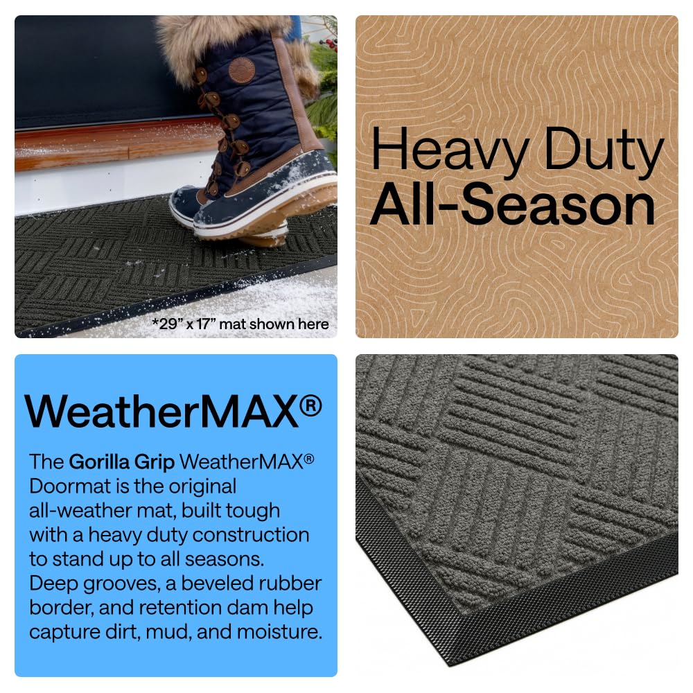 GORILLA GRIP WeatherMAX Door Mat, Indoor Outdoor Use, 29x17 Gray Diamond