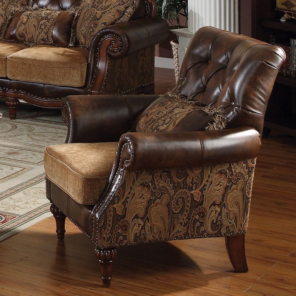 Brand 4-Piece Formal Living Room Set: Luxury Sofa, Loveseat, Single Chair and Coffee Table - Brown and Chenille