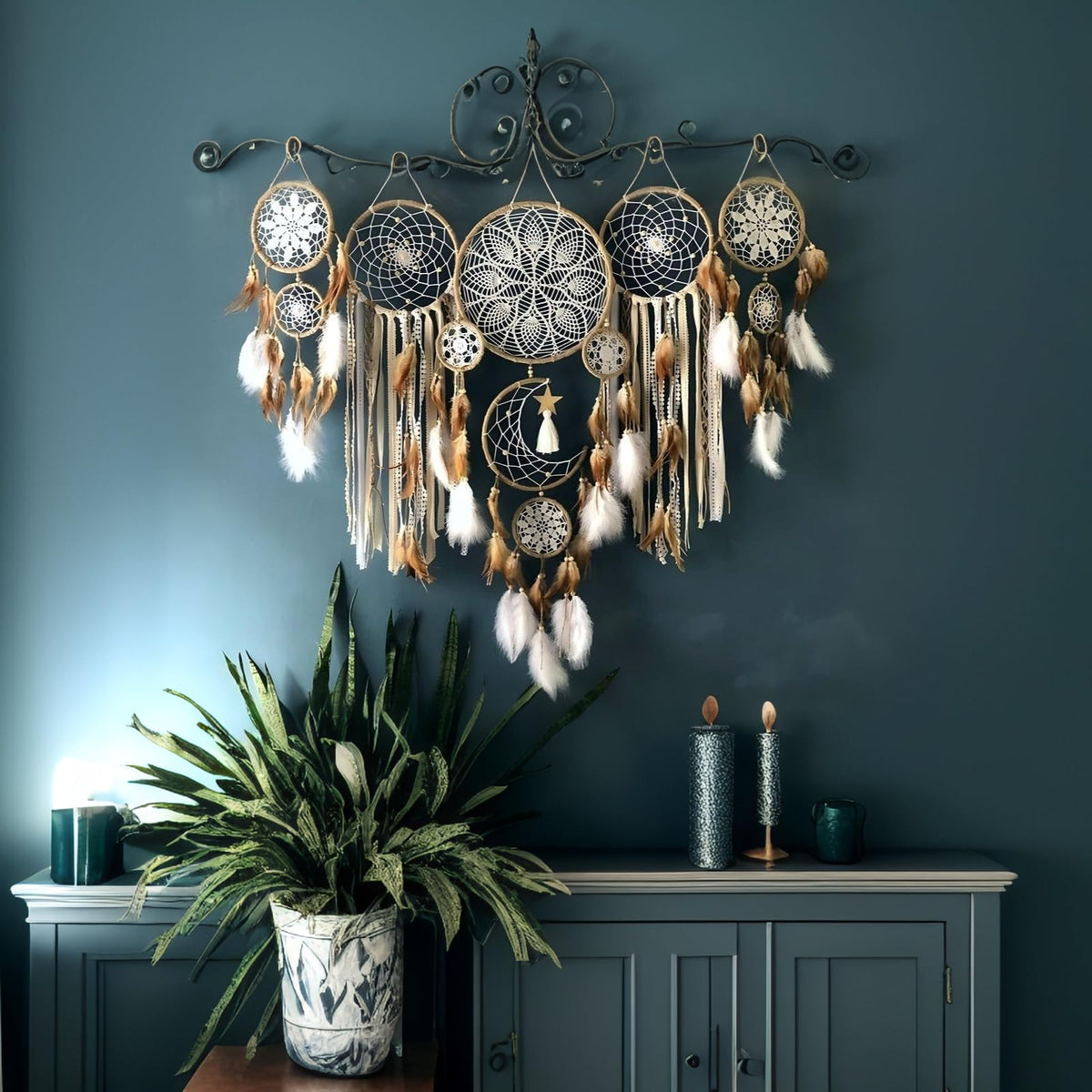 5 Pack Bohemian Ornaments,Dreamcatcher Gift Boho Native American Decor, Handmade Dreamcatcher for Girls, Boys, Adults, Kids Room,Witchy Gifts (Camel)