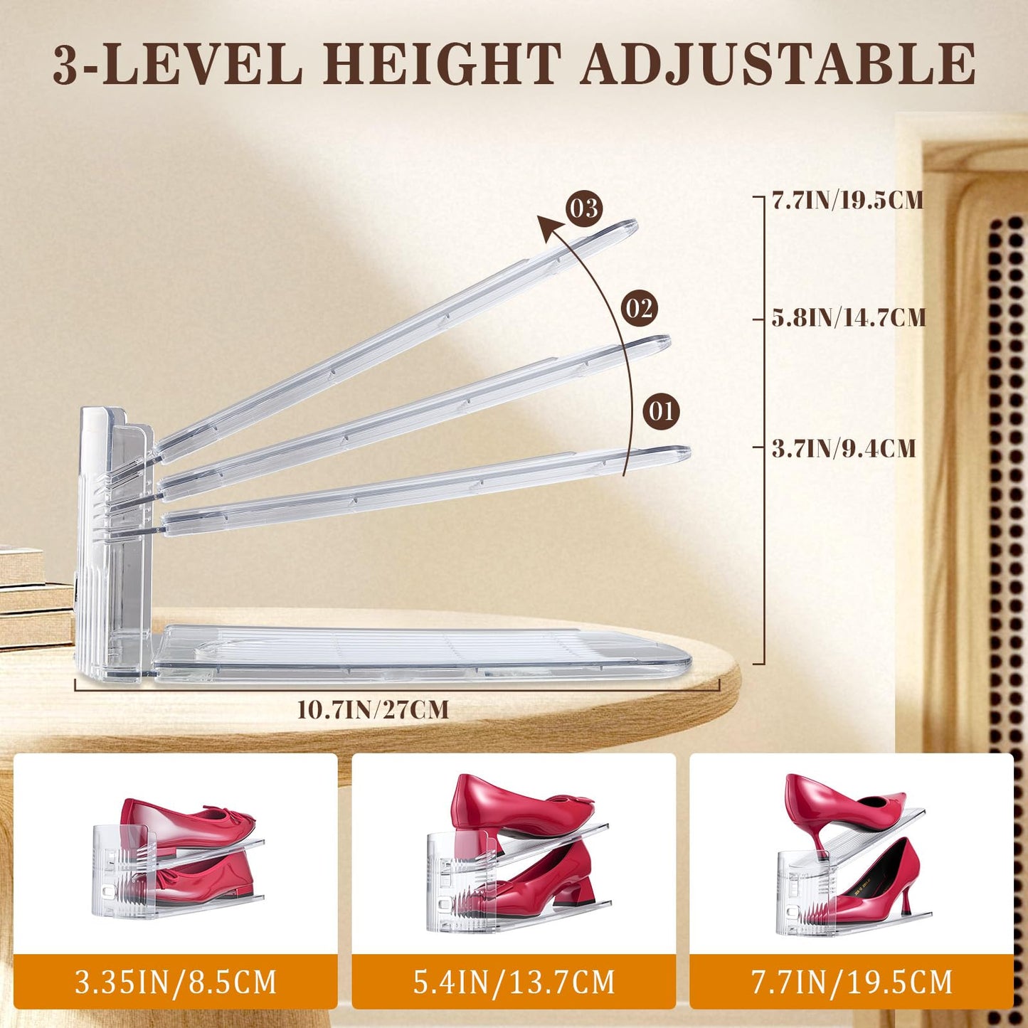 TOOKNIN Adjustable Shoe Slots Organizer,12PACK Transparent Shoe Stackers Shoe Rack Holder Shoe Space Savers Double Layer Stack Shoe Racks for Closet Organization(Transparent)