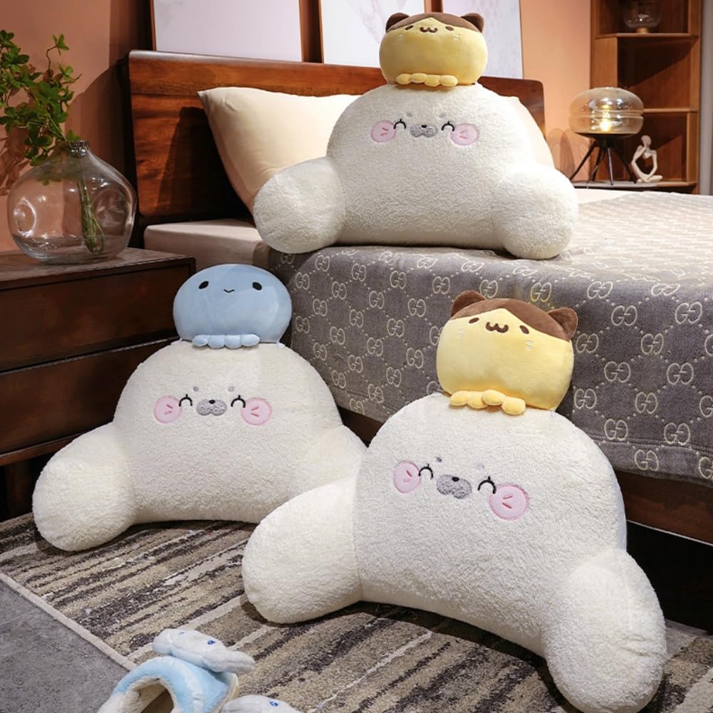 Cute Seal Plush Reading Pillow for Bed Sitting Up with Detachable Neck Roll
