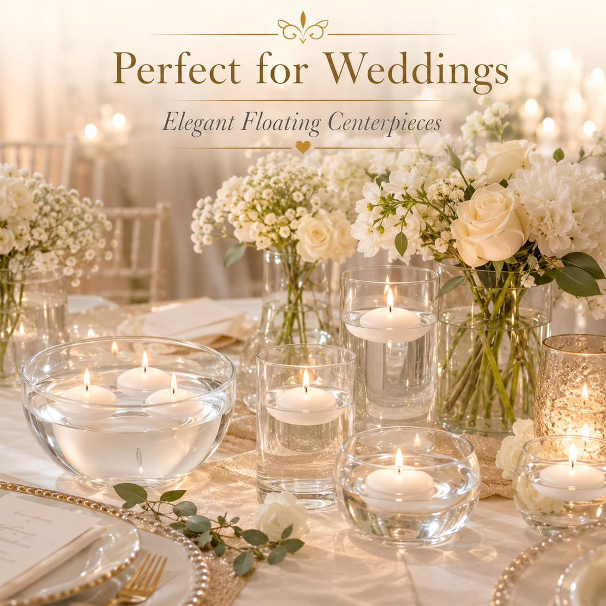 MAQIHAN 30Pcs White Floating Candles for Centerpieces - Small Wax Candles