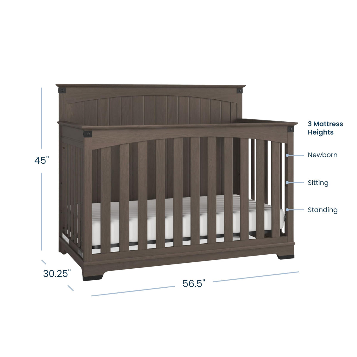 Child Craft Redmond Design 4-in-1 Convertible Baby Crib Nursery Furniture Set - Baby Bed, Dresser, Changing Table Topper and Chest Drawer for Babies, Toddlers and Kids (4 Piece - Dapper Gray)