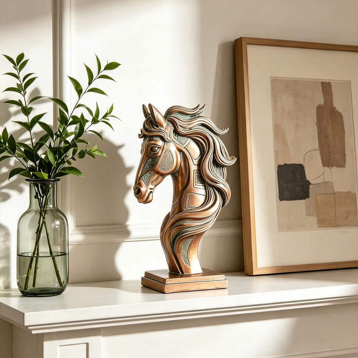 MONAMOSS Horse Head Statue, Animal Equine Bust Sculpture for Home Decor