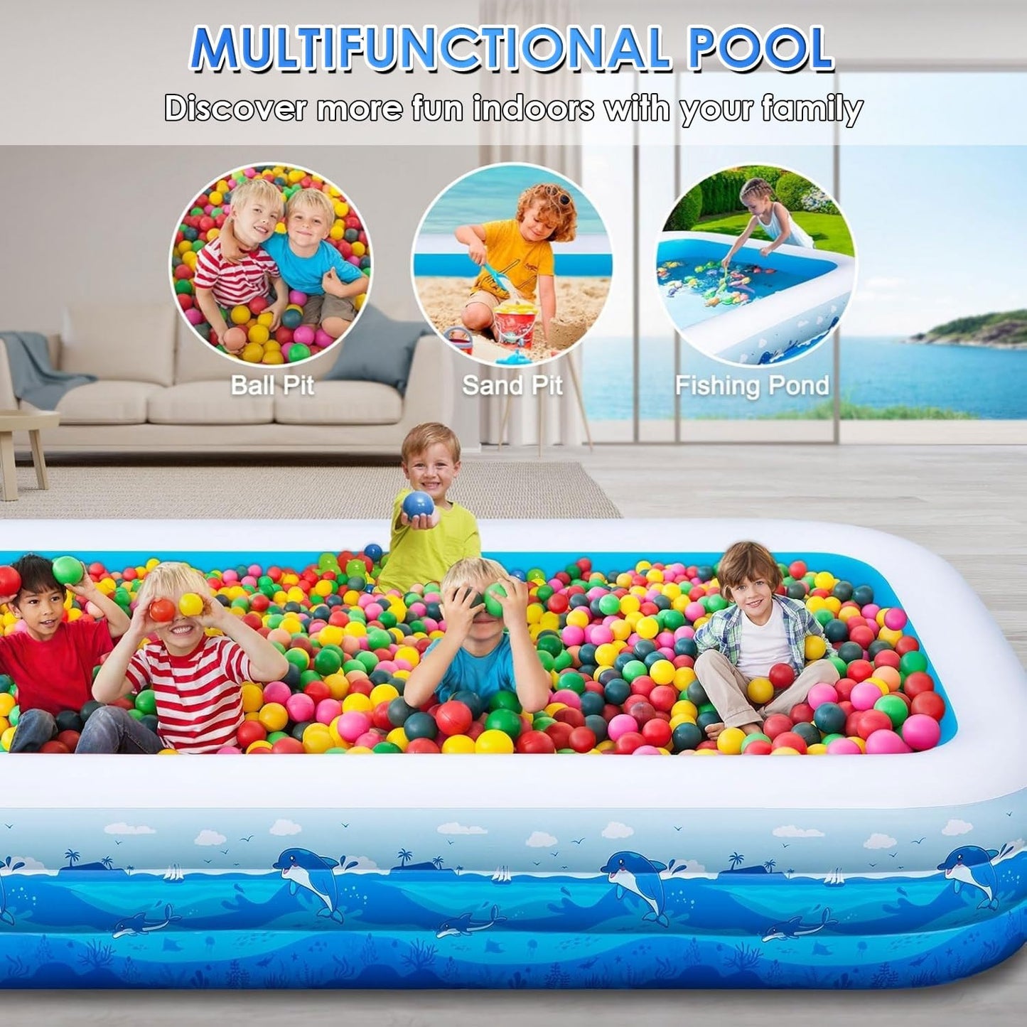 Extra Large Inflatable Pool for Adults, 165"x76"x22" Full-Sized Blow Up Pool with 0.6mm PVC & Cute Animal Print, Big Family Swimming Pool for Backyard Outdoor Summer Water Party