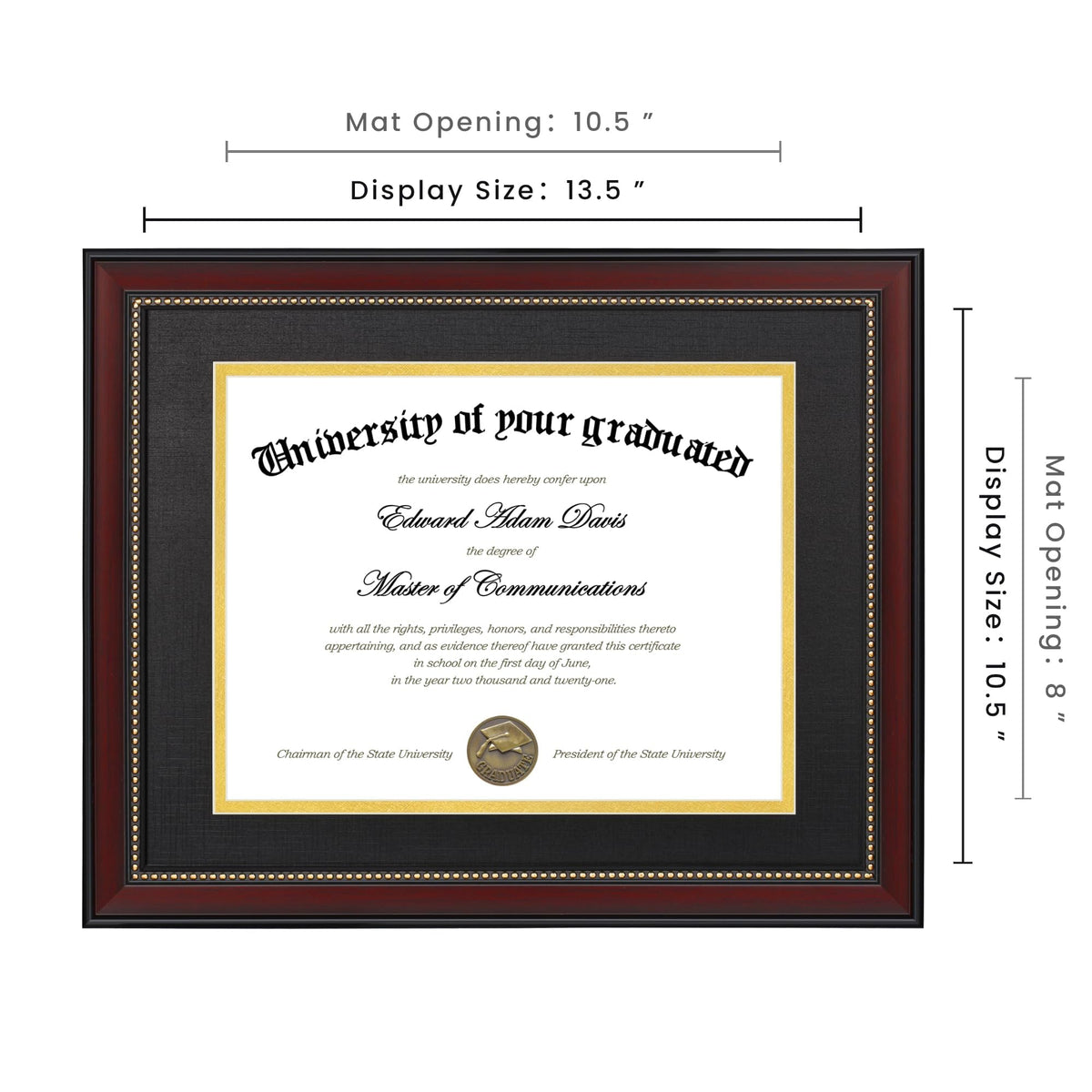 upsimples Diploma Frame 11x14 with HD Glass, Wood Grain with Gold Beading