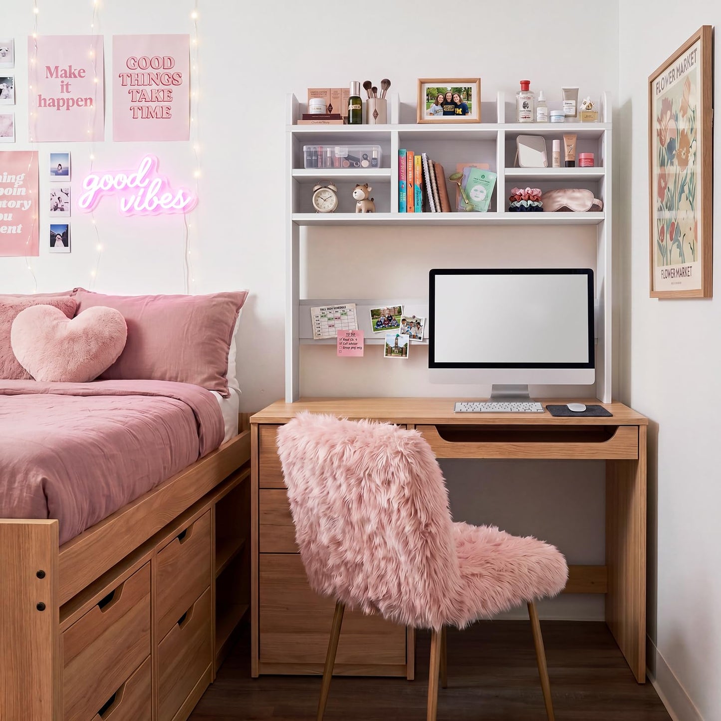 IGERI 37 Inch White Desk Hutch Dorm Top Only with Felt Board for College