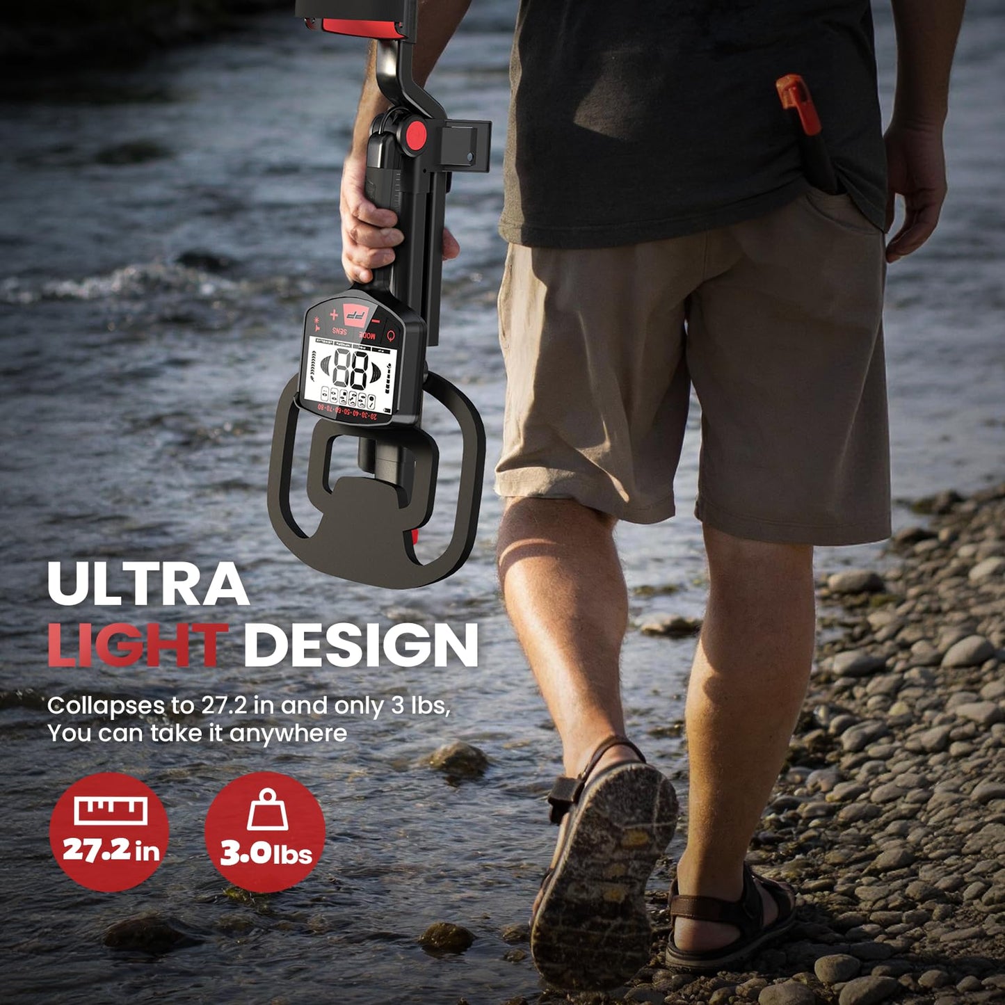 PANCKY High Accuracy Metal Detector for Adults – Collapsible, Lightweight & IP68 Waterproof Search Coil with 10.55” Large Coil, 5 Modes & Backlit LCD, Gold & Relic Detector Kit
