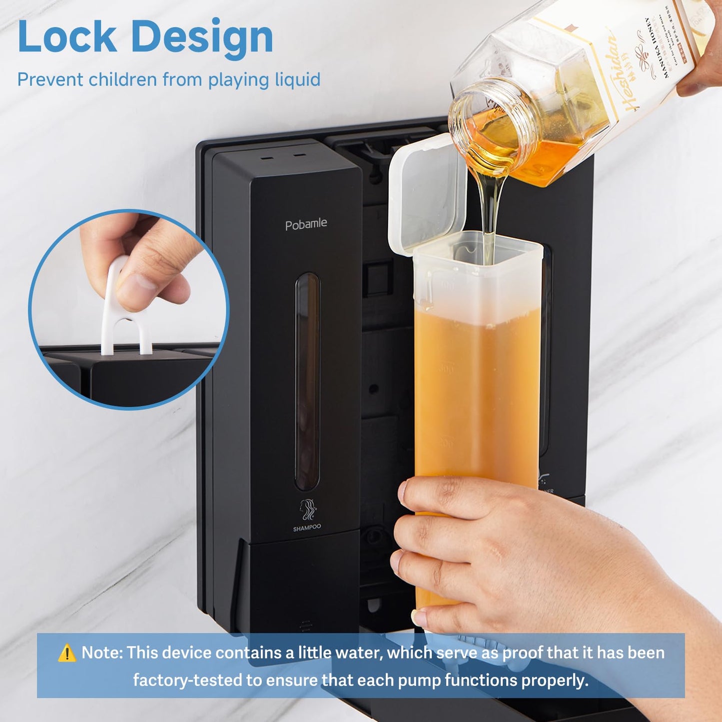 Pobamle Shampoo and Conditioner Dispenser - Shower Soap Dispenser Wall Mounted No Drill - Shampoo Conditioner Body Wash Dispenser 3 Chamber - Easy Install for Bathroom Hotel Black 1200ml