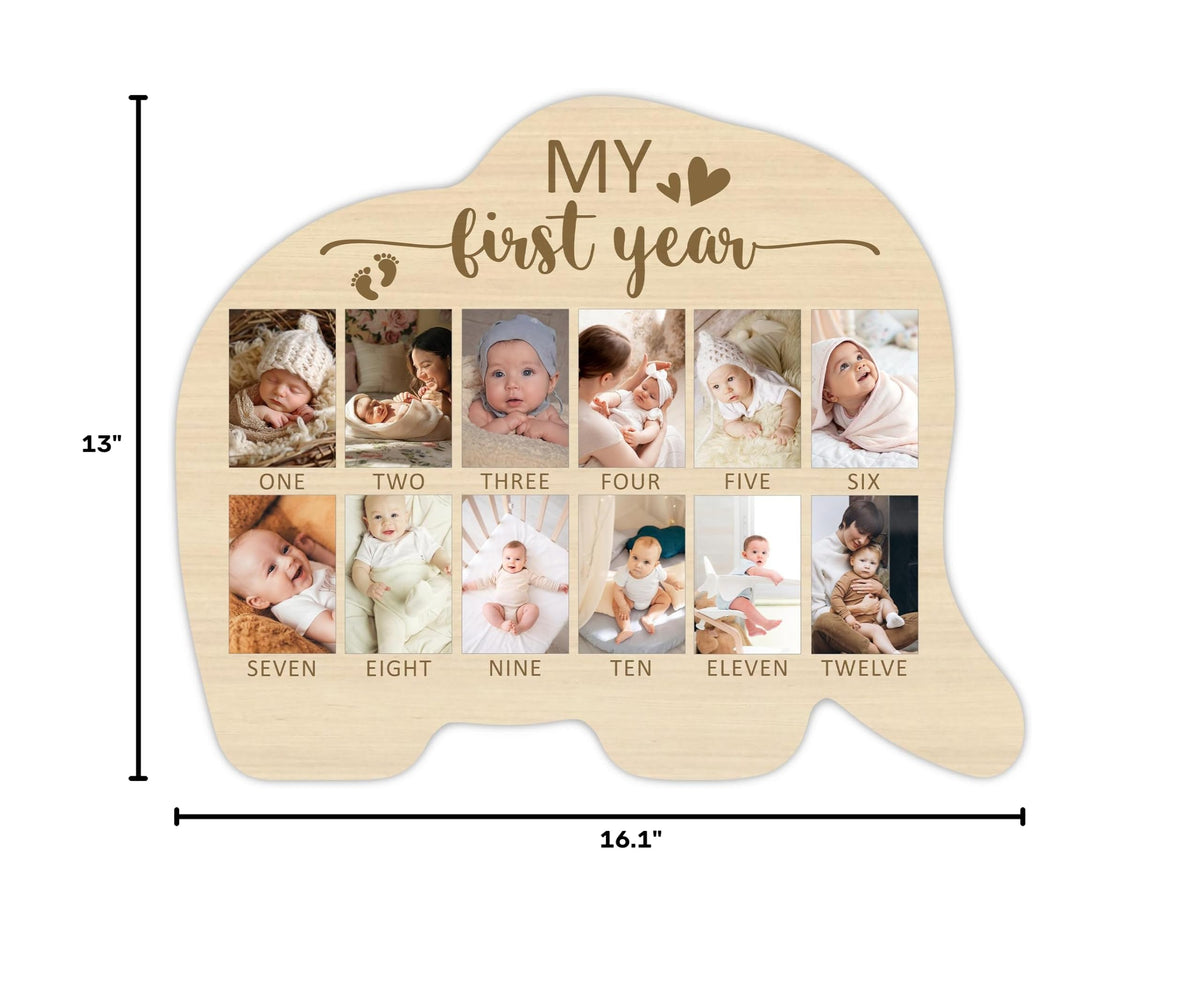 UIBOVA Elephant My First Year Photo Board, Baby Milestone Signs for Boys Girls Nursery Decor, 12 Month Pictures for Baby First Year, Picture Board for 2x3 Photos, Best Babies Keepsake Gifts-A28