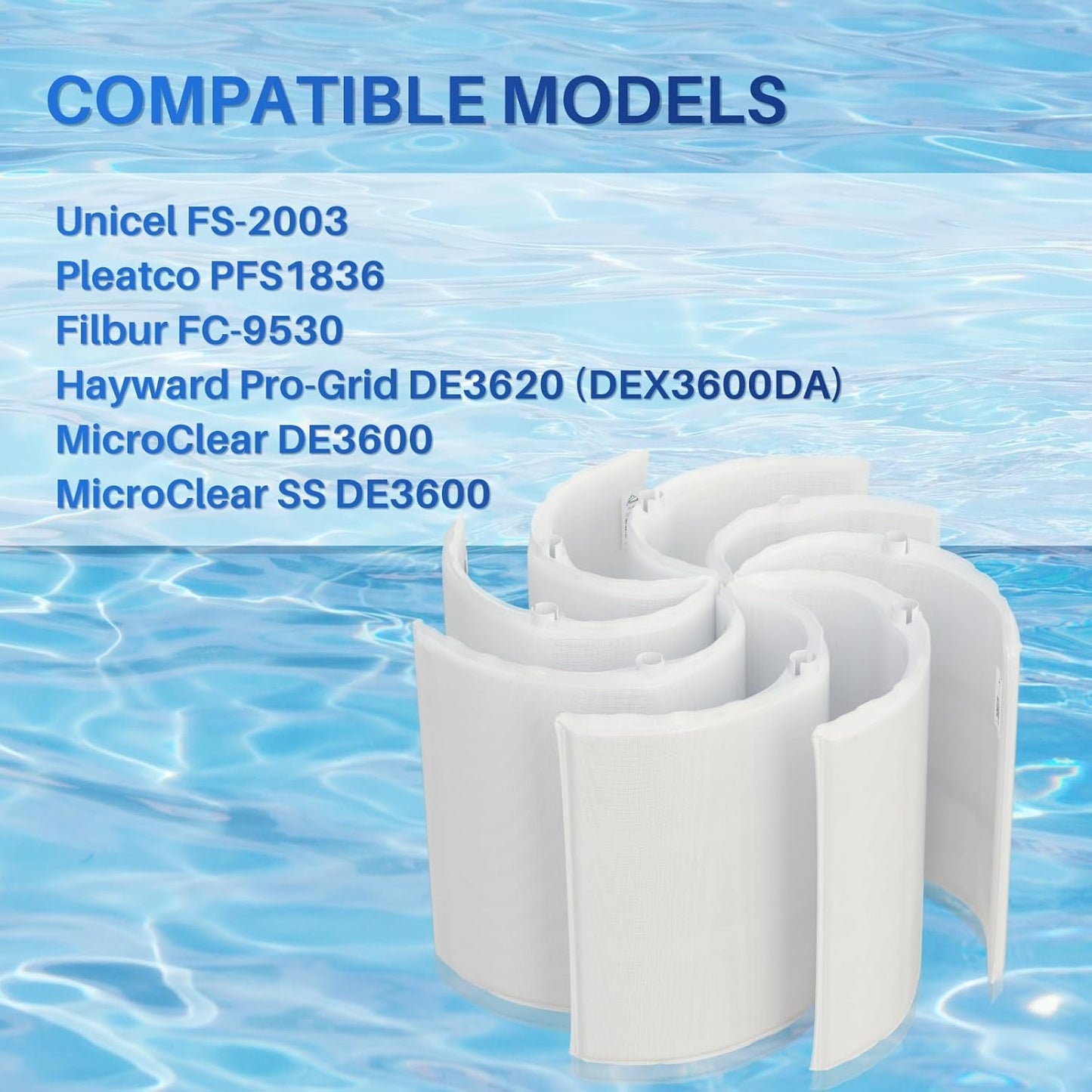 TOREAD FS-2003 DE Filter Grids 36 Sq Ft Vertical Swimming Pool Filter Replacement for Unicel PFS1836 Filbur FC-9530 Hayward DE3620 DEX3600DA Pentair Jandy Waterway 18 Inch Height