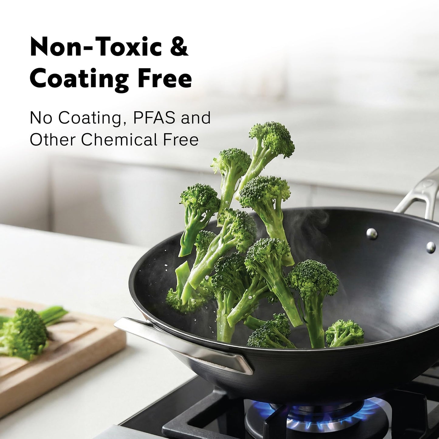 PROCASA 13 Inch Tri Ply Carbon Steel Wok Pan - Naturally Nonstick, Nitrided Carbon Steel - Lightweight, Non Toxic Cookware, No Coatings - Induction Wok, Oven, Outdoor Grill Cooking