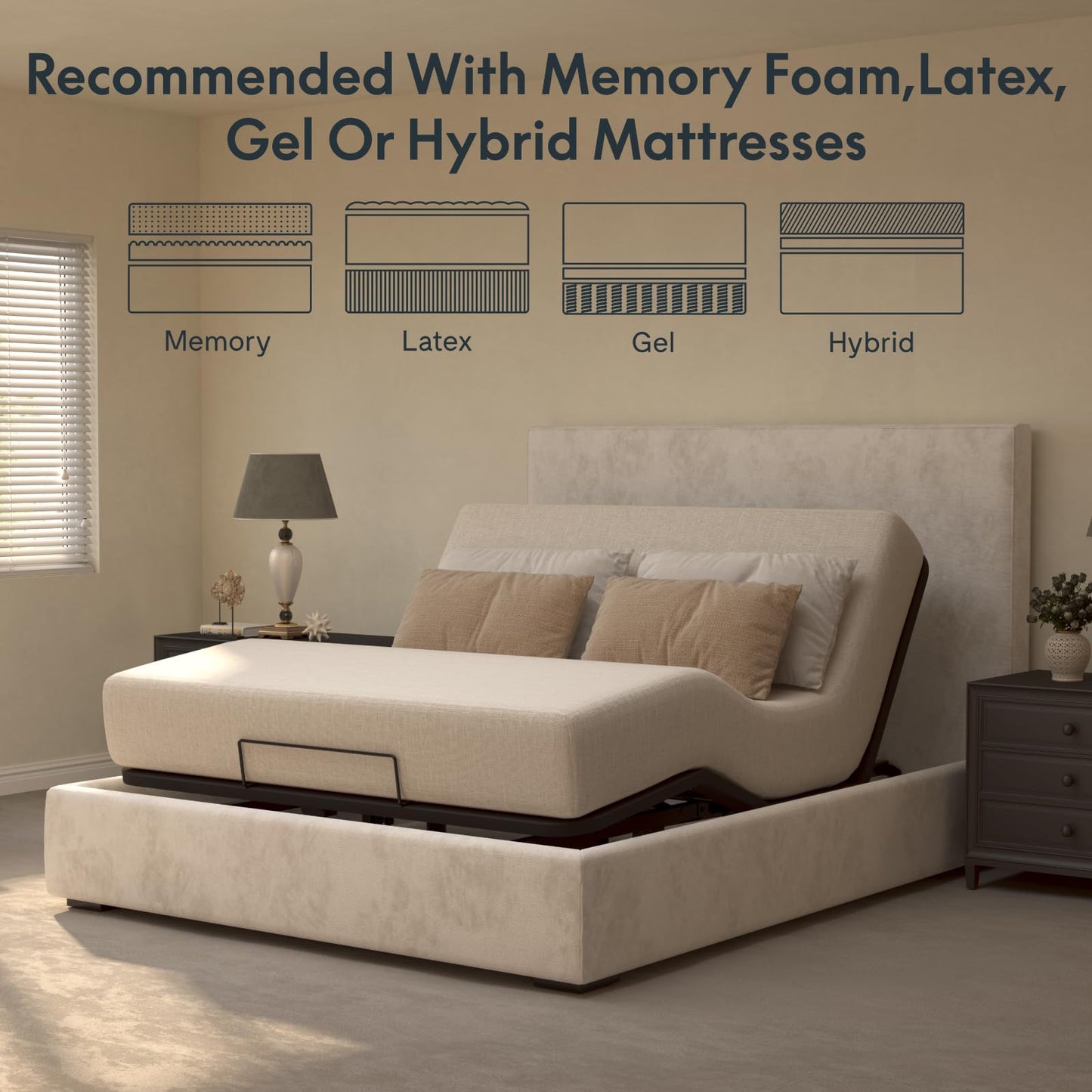 FLEXISPOT Adjustable Bed Frame Base Queen Size,Segmented Design,Easy Assemble,Oxford Fabric Bedspread,Wired Remote,Whisper Quiet Durable Motor,Mattress Holder, No Box Spring.