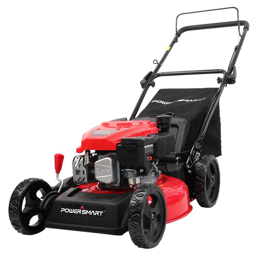 PowerSmart EasyCut 18-Inch Gas Lawn Mower, 144cc 4-Stroke OHV Engine, Push Walk-Behind, 3-in-1 Mulch/Bag/Side Discharge, Steel Deck, 6 Height Adjustment