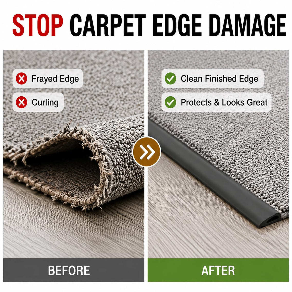 20FT Carpet Edge Binding Trim, Black Self-Adhesive Rug Edge Protector