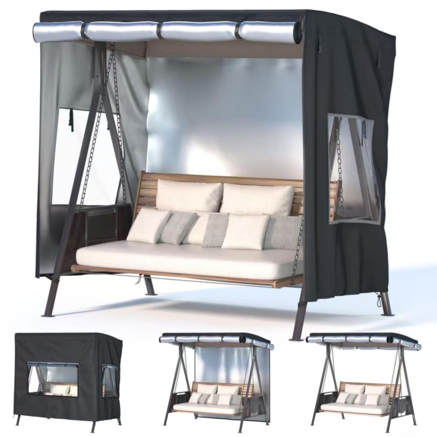 Outdoor Swing Cover,Patio Swing Chair Covers,Garden Hammock Glider Chair Cover,Can be Used Without Disassembly,Black (68”x45”x61”)