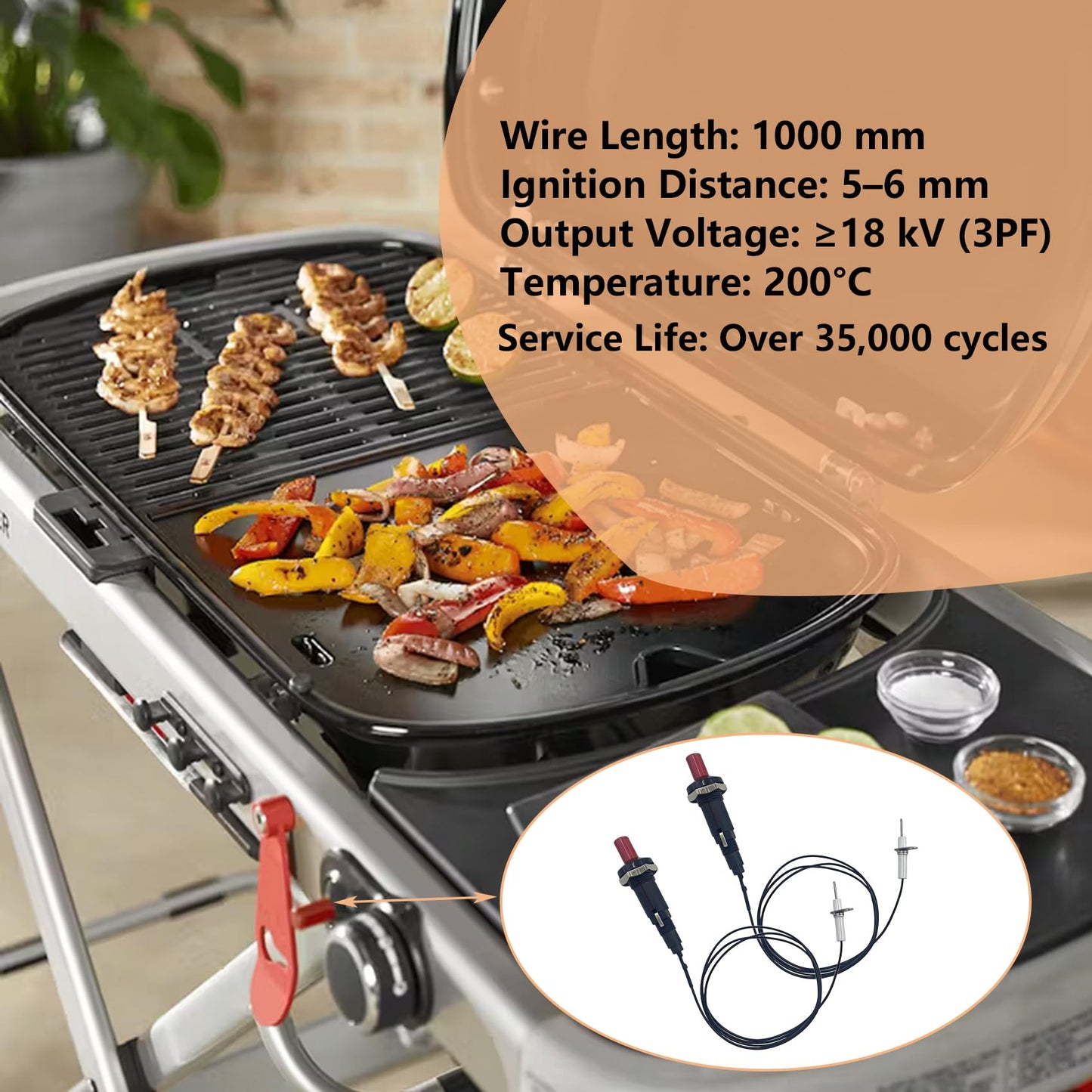 2 Set Propane Push Button Piezo Igniter, Spark Ignition Kit with Threaded Ceramic Electrode for Gas Fireplace Fire Pit Oven Heater Grill Stove Kitchen, Replacement Igniter
