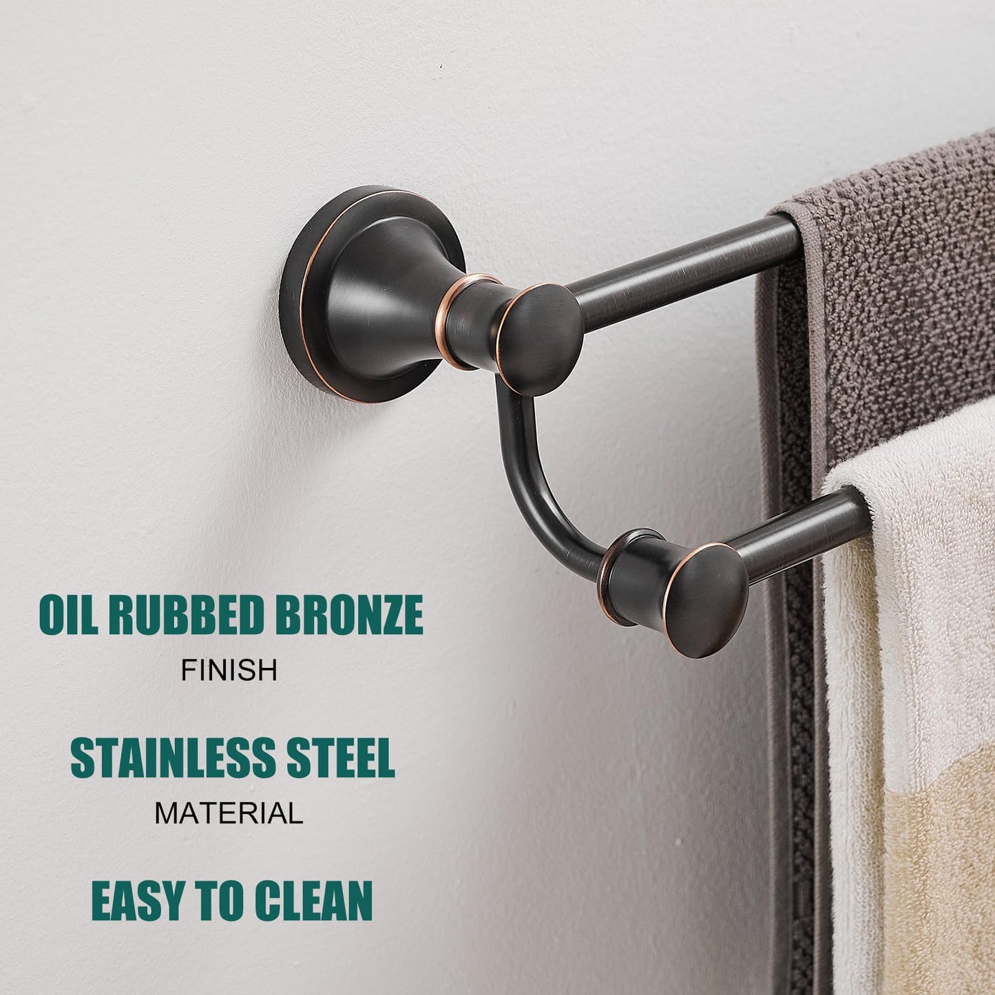Hoimpro Adjustable Retractable 15-27 Inches Stainless Steel Bathroom Towel Bar, Bathroom Accessories Bath Hotel Double Towel Bar Rod Hanger Wall Mounted Towel Holder Towel Rack, Oil Rubbed Bronze