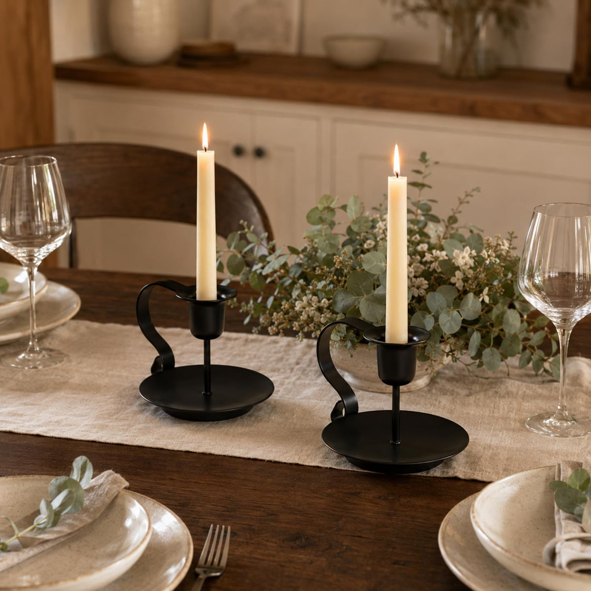 Black Taper Candle Holders Set of 2, Iron Candlestick Holders