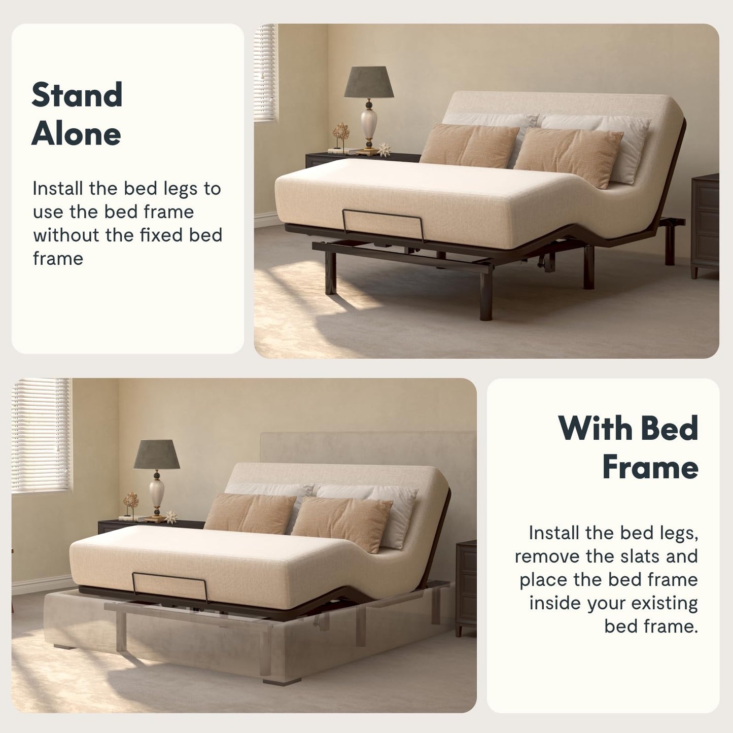 FLEXISPOT Adjustable Bed Frame Base Queen Size,Segmented Design,Easy Assemble,Oxford Fabric Bedspread,Wired Remote,Whisper Quiet Durable Motor,Mattress Holder, No Box Spring.