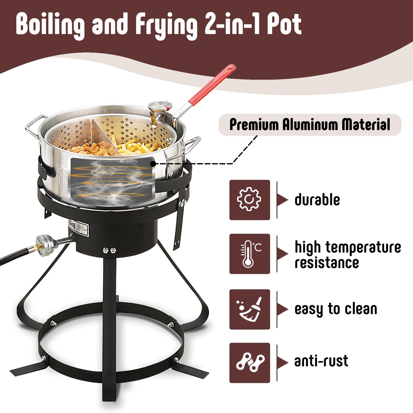 Feasto 10 Qt Outdoor Propane Gas Fish Fryer Pot Kit with Strainer Basket