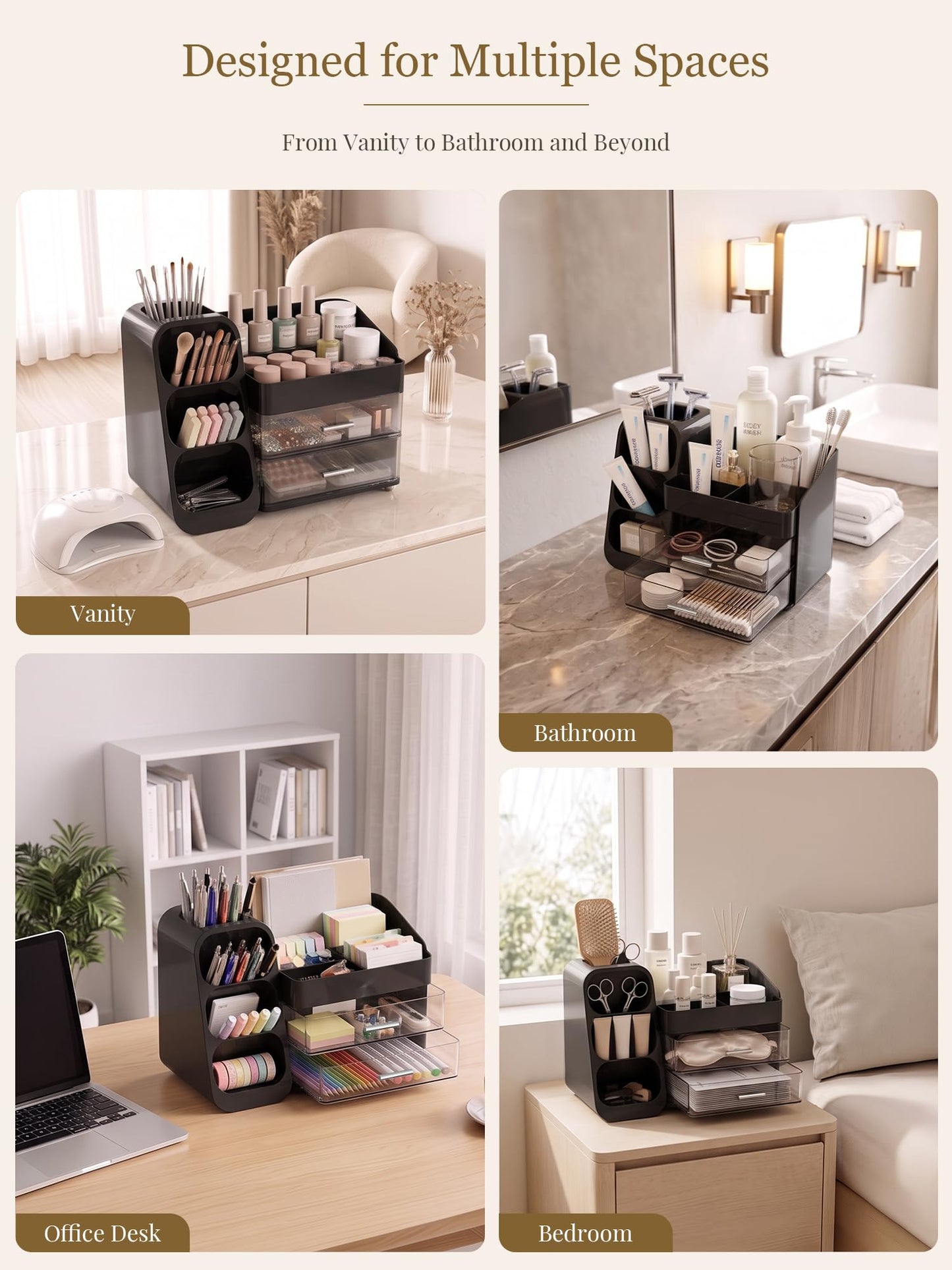 Booklov Large Makeup Organizer for Vanity Countertop, Black