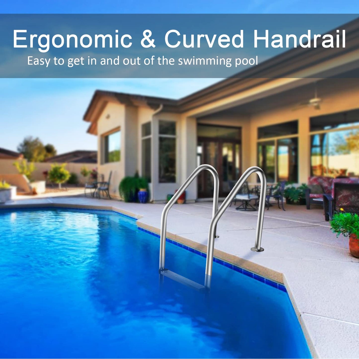 DOEL Swimming Pool Ladder, Non-Slip Steps Ladder, 3-Step In-Ground Stainless Steel Step for Indoor/Outdoor Pool, Easy Assembly and Climbing