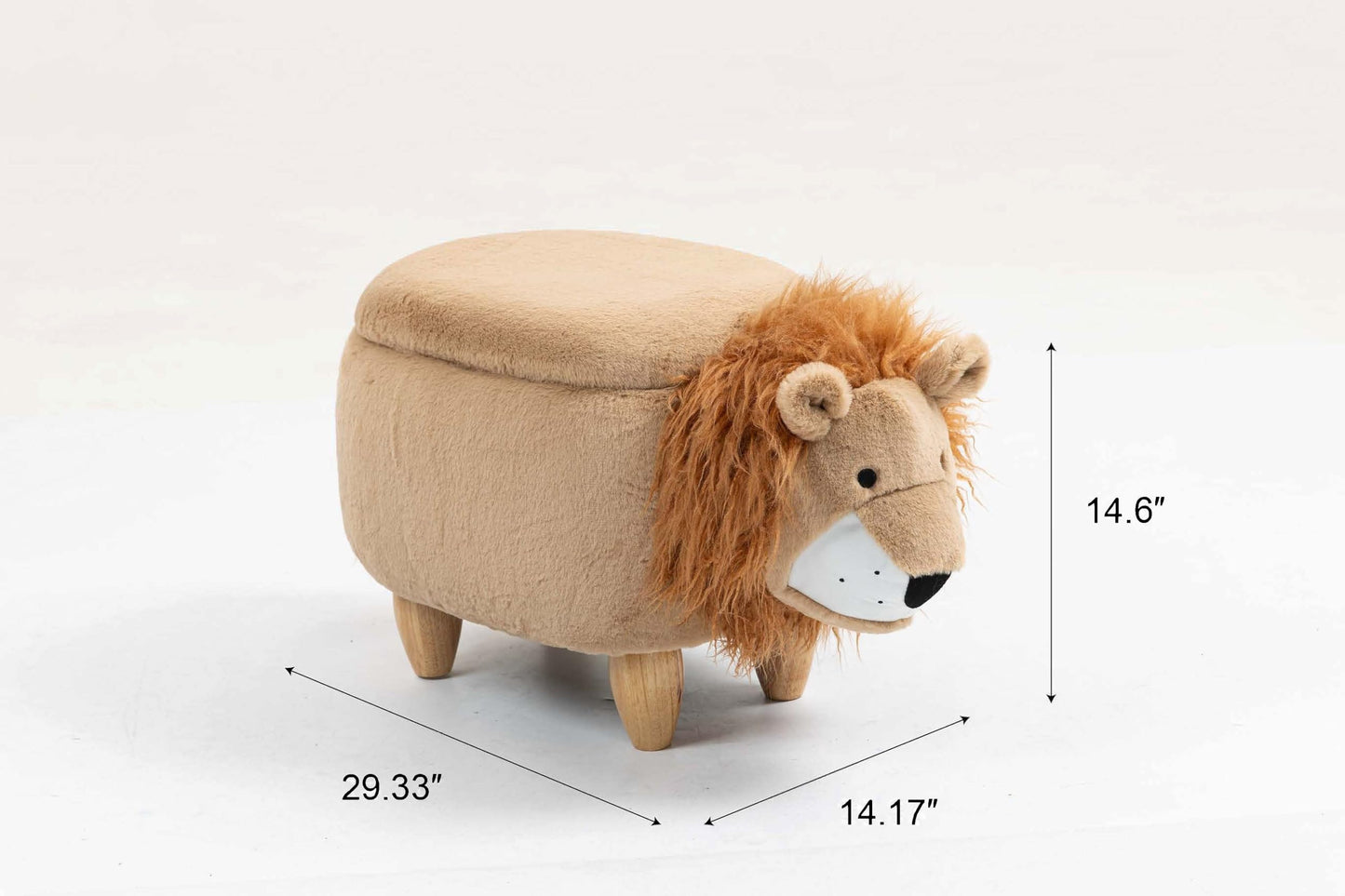 Home 2 Office Lion Ottoman with Storage for Kids – Plush Animal Footstool for Nursery, Playroom, Living Room or Bedroom – Toy Organizer and Footrest – Cute Toddler Furniture with Wooden Legs